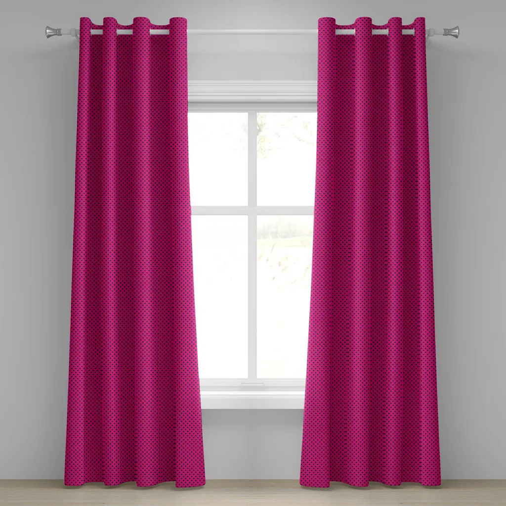 Rideau à œillets ABAKUHAUS 280x175 cm Rose Vif et Motif Pois Noirs