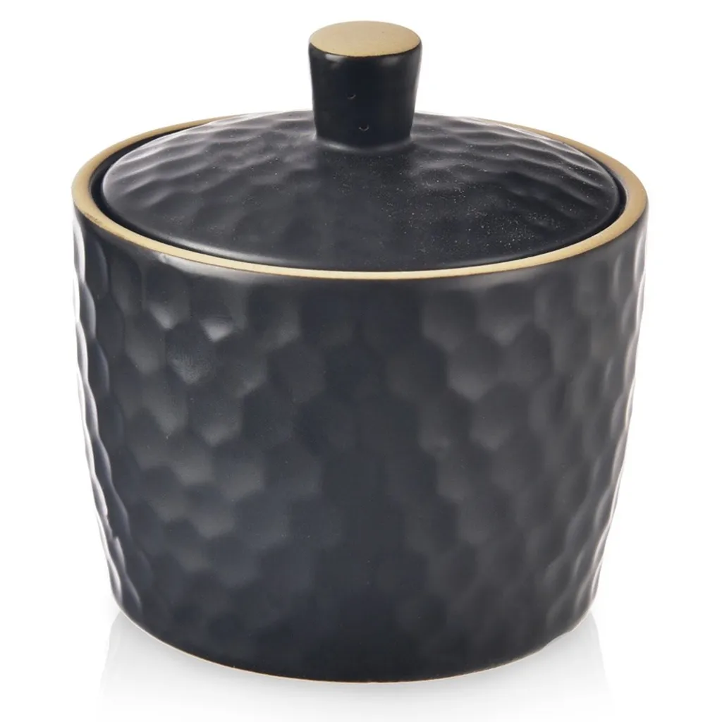 Zuccheriera Ceramica Nera Moderna | Porta Zucchero Elegante con Tappo