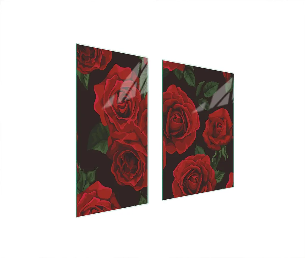 Offerta Coprifornelli 2 Pezzi 75x52 Vetro Temperato Rose Rosso