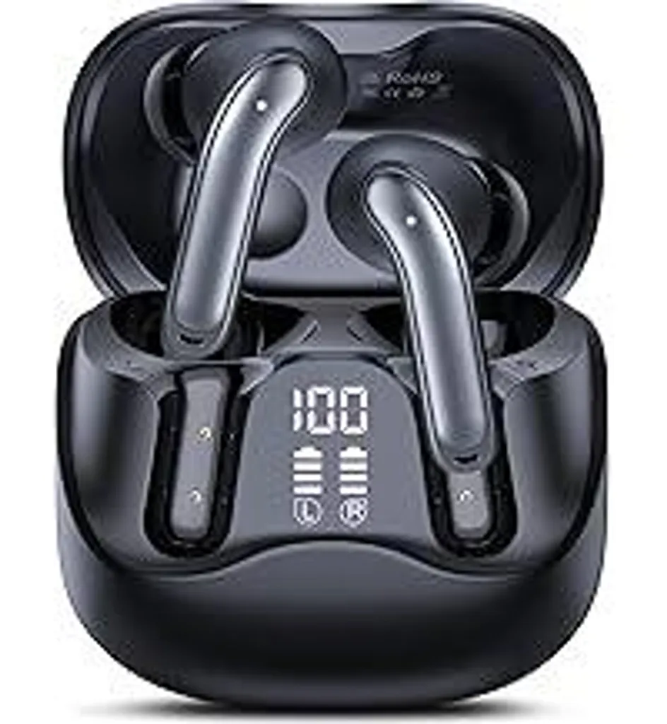 Cuffie Bluetooth con cancellazione attiva del rumore ibrida, cuffie intrauricolari wireless Bluetooth 5.4, 6 microfoni, 49 ore di riproduzione, bassi potenti, 8 modalità EQ, controllo tramite app, ricarica wireless, multipoint - 1