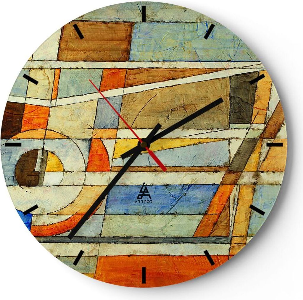 Wanduhr - Rund - Glasuhr - Abstraktion modern - 30x30cm - Schleichendes Uhrwerk - Lautlos - zum Aufhängen bereit - Dekoration Modern - Wanddekorat...