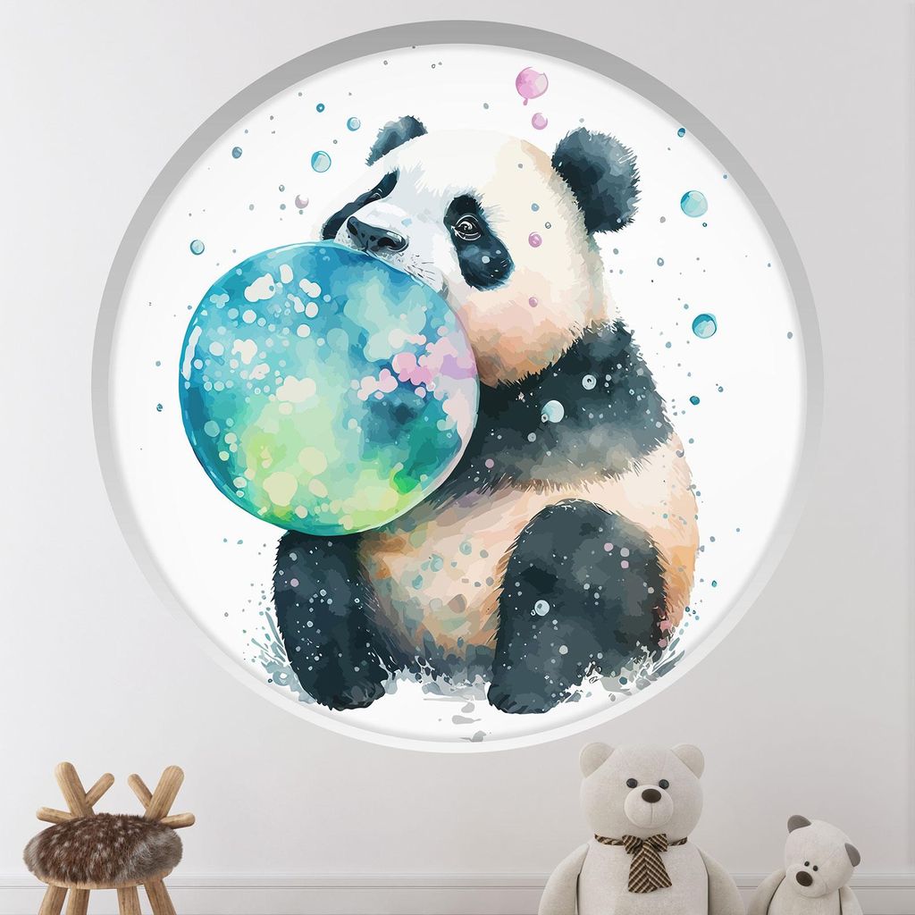Trompe-l'œil-Aufkleber Runde Bogen Kinder - Lumaléa - Panda-Blase - Durchmesser 90 cm