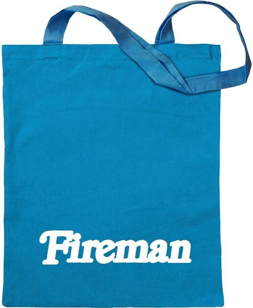 Kiwistar - Baumwolltasche - hellblau - Fireman Schriftzug - Feuerwehr - Tragetasche Stoffbeutel Umhängetasche Langer Henkel