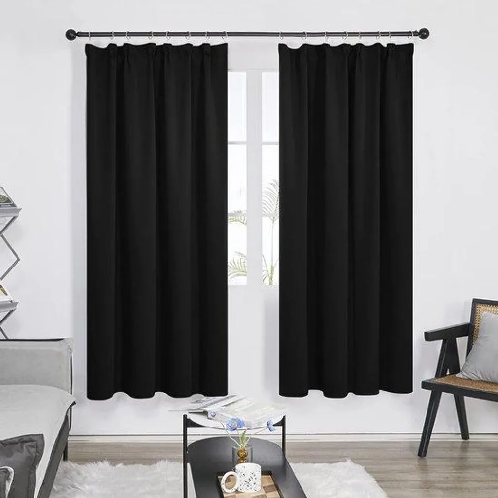 Rideaux plissés opaques jaune citron 140x175 cm - Lot de 2 pièces