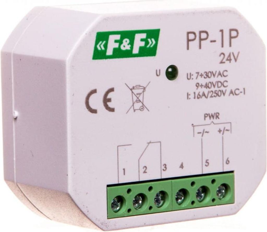 Relais électromagnétique 24V 16A 1x NO/NC PP-1P-24V F&F Image du produit 