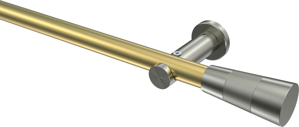 Interdeco Gardinenstange / Vorhangstange Messing-Optik / Edelstahl-Optik, Typ Platon Tanara (Konus Bicolor) ohne Ringe, 20 mm Ø 1-läufig, 440 cm