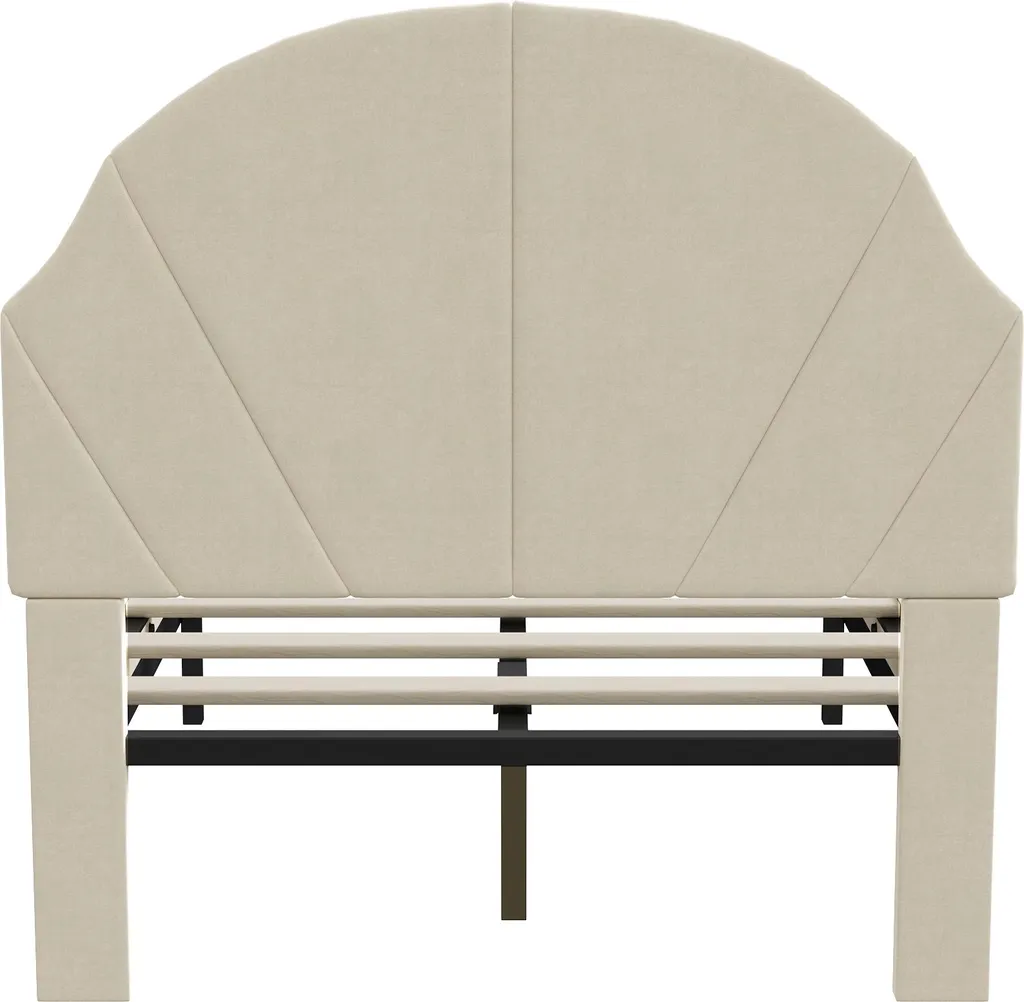 Lit simple 90x200 robuste et silencieux en velours beige anti-choc