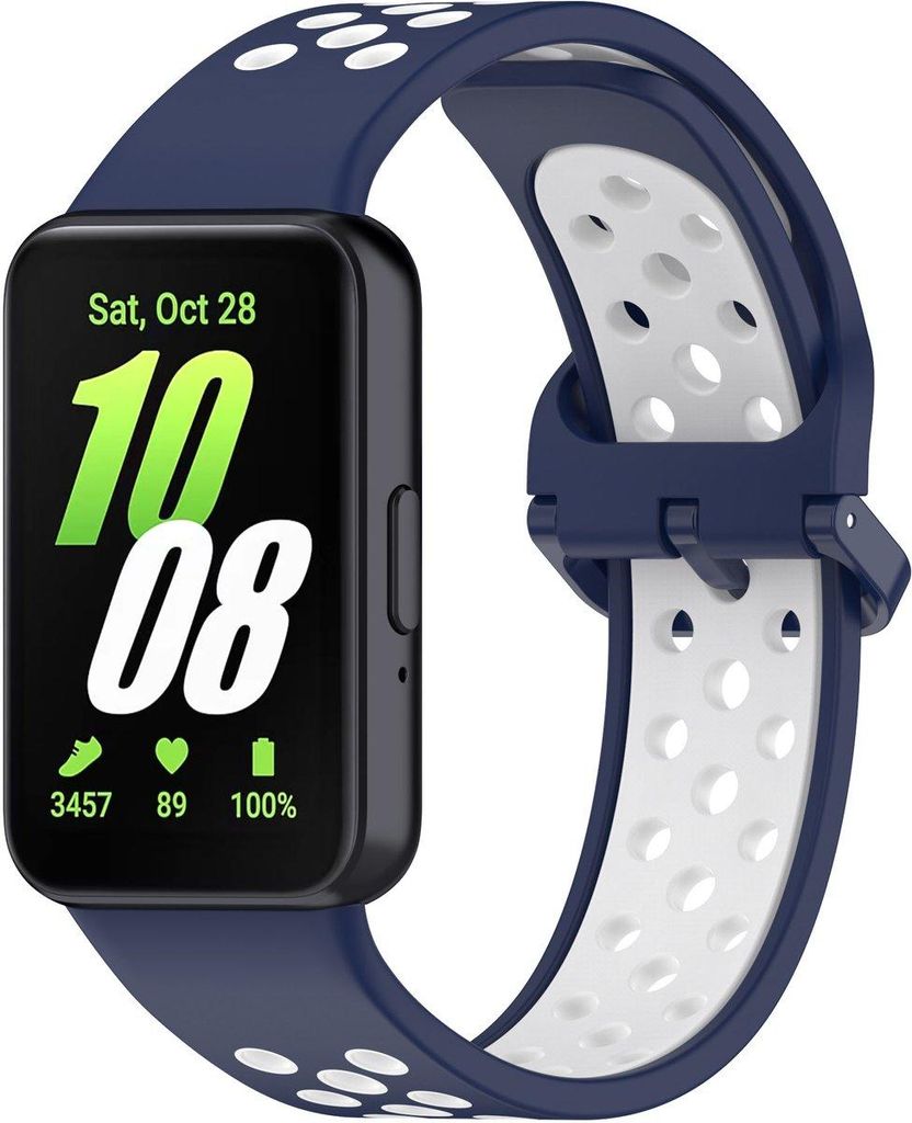 FFO2World Zweifarbiges Silikonarmband, passend für Samsung Galaxy Fit 3 – Atmungsaktives und komfortables Uhrenarmband – Blau/Weiß