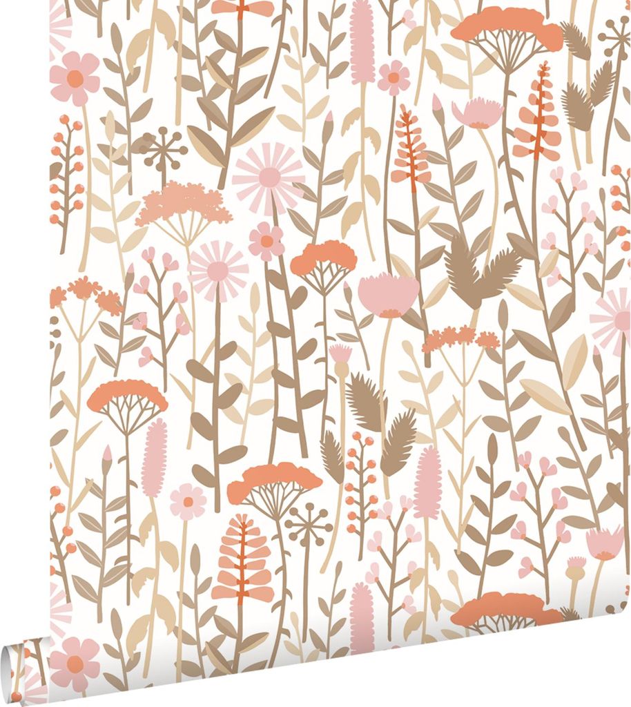 ESTAhome Tapete Feldblumen Terrakotta und Rosa 50 x 900 cm