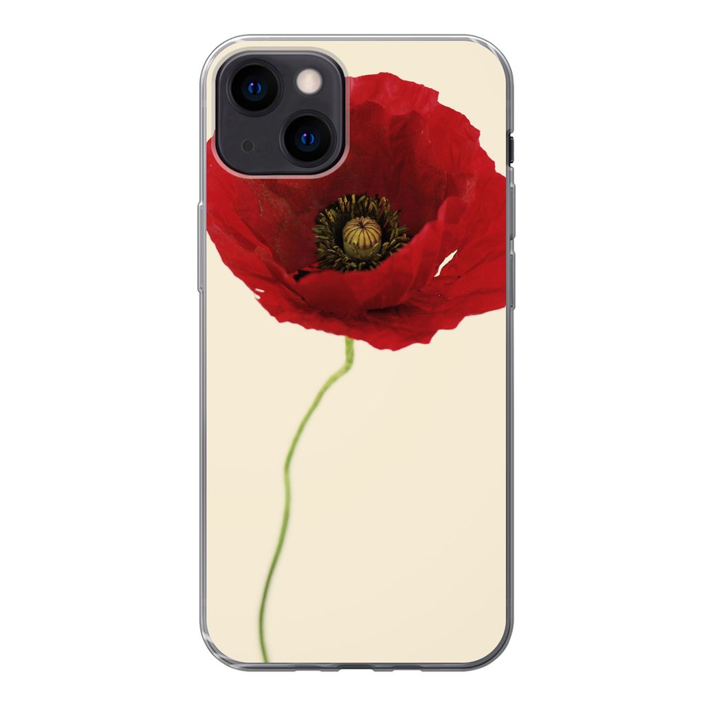 MuchoWow Handyhülle Schutzhülle Hülle für iPhone 13 Nahaufnahme einer roten Mohnblume Silikon Softcase Handy Hülle - Karteninhaber