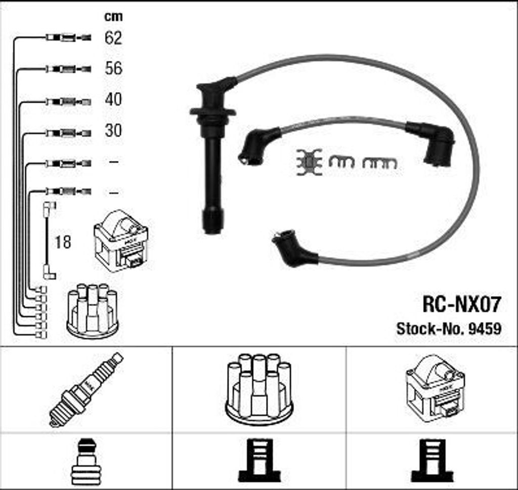 NGK 9459 Zündkabelsatz OE 224500E028 kompatibel mit Vanette, Primera