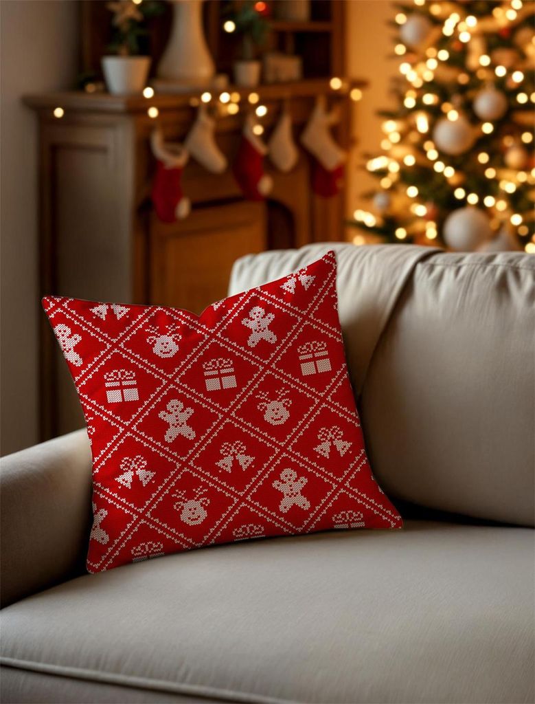 Weihnachten Winter Kissenhülle Dekokissen Schneemänner mit Geschenken