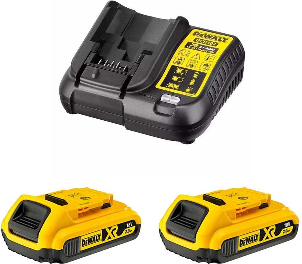 Power Set DeWALT (2 x 18V 2,0 Ah + DCB107) Produktbild 