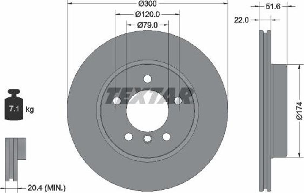 TEXTAR 92097205 Bremsscheibe OE 1164539 kompatibel mit Z4er E85, Z3er E36, 3er E46