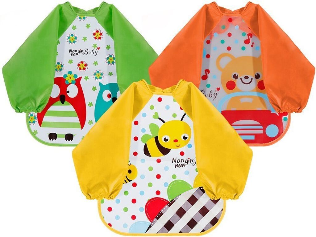 3 Set Wasserdicht Lätzchen Lätzchen Babylätzchen mit Ärmeln Produktbild 
