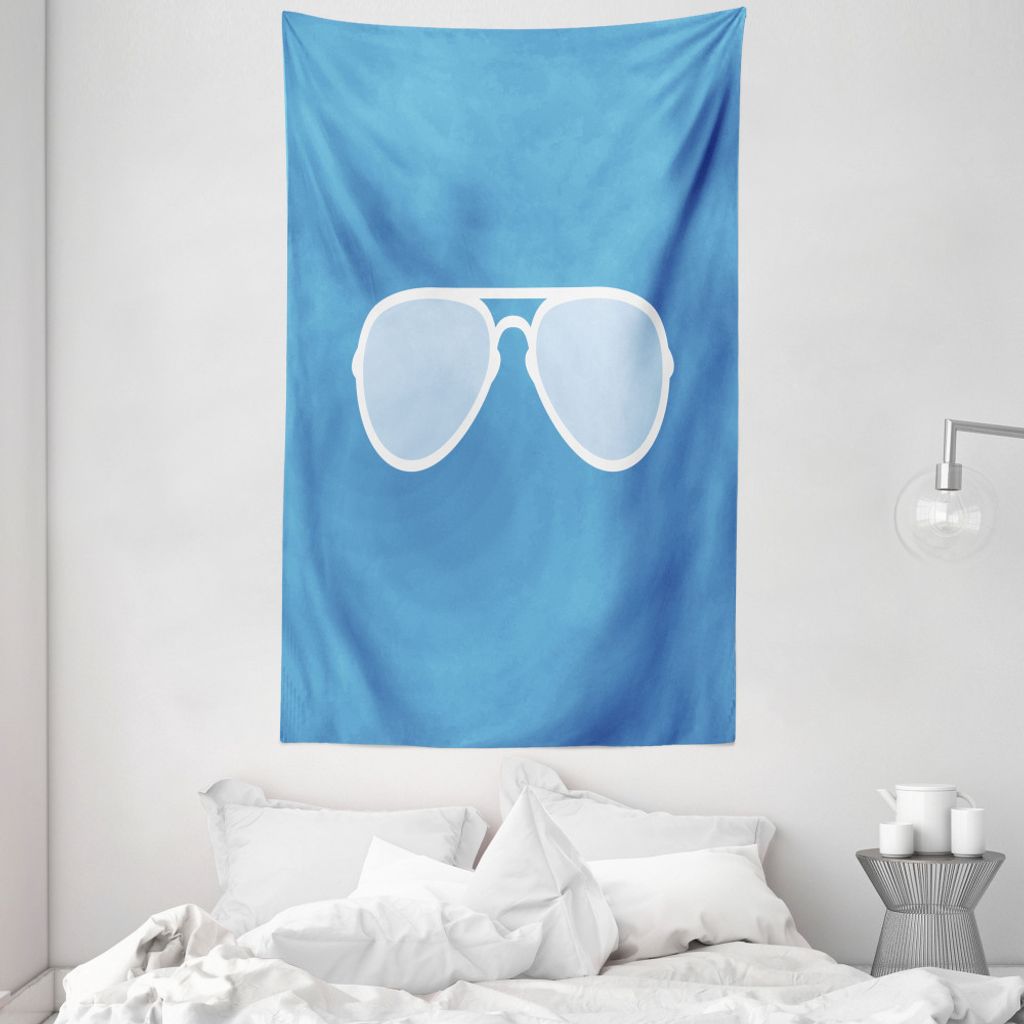 ABAKUHAUS Vintage Blue Wandteppich und Tagesdecke, Flieger Sunglass aus Weiches Mikrofaser Stoff Waschbar ohne Verblassen Digitaldruck, 140 x 230 c...