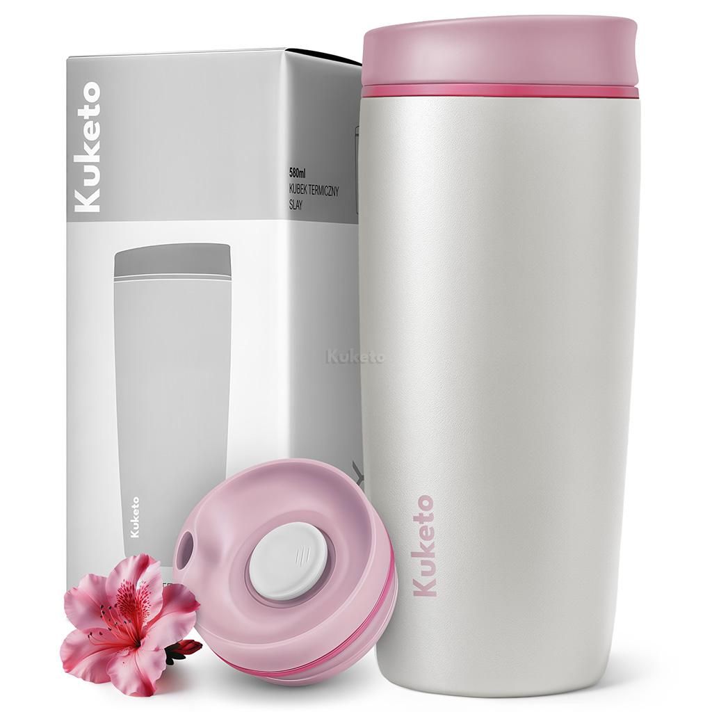 Kuketo | Thermobecher 580 ml Weiß/Rosa – Edelstahl Produktbild 