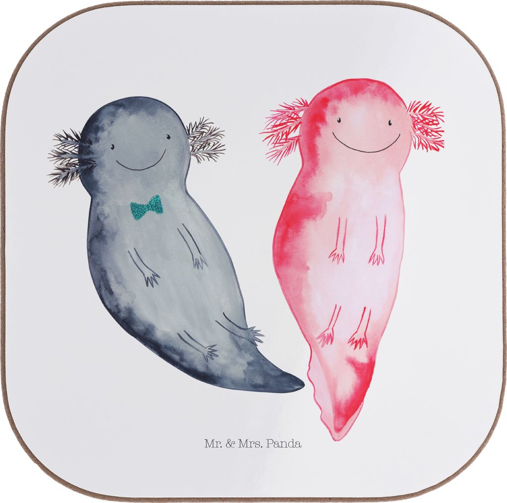 Mr. & Mrs. Panda Untersetzer für Gläser Axolotl Freundin - Weiß - Geschenk, gläseruntersetzer, Tischschoner, bieruntersetzer, Paar, Lurch, Lieb...
