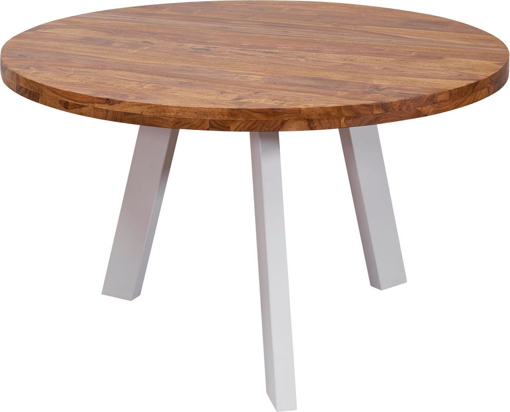Esszimmertisch WL5.652 rund 130x130x77 cm Sheesham Massiv Esstisch Beine Weiß | Runder Holztisch mit Metallbeinen | Massivholztisch Esszimmer | K...