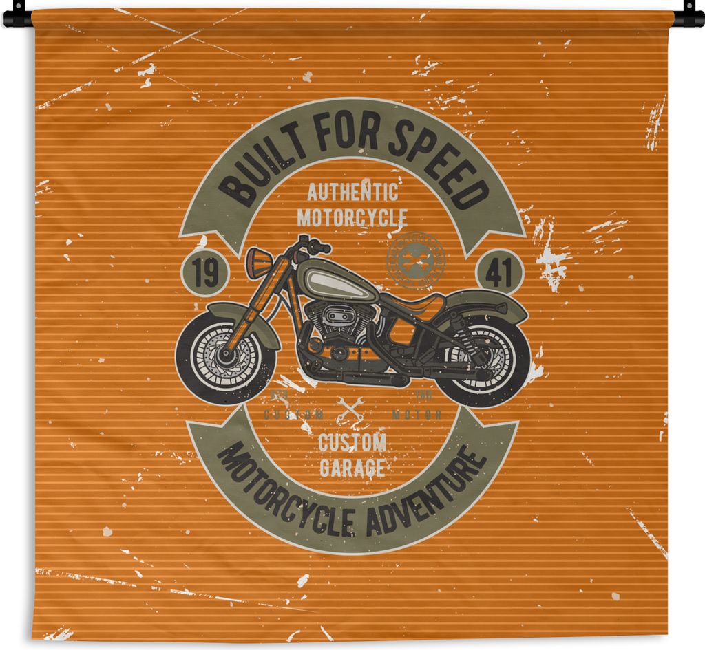 MuchoWow Wandteppich Wandbehang Vintage - Motor - Orange 150x150 cm Tapisserie Dekoration Wandtuch - Wohnaccessoires - Modernes