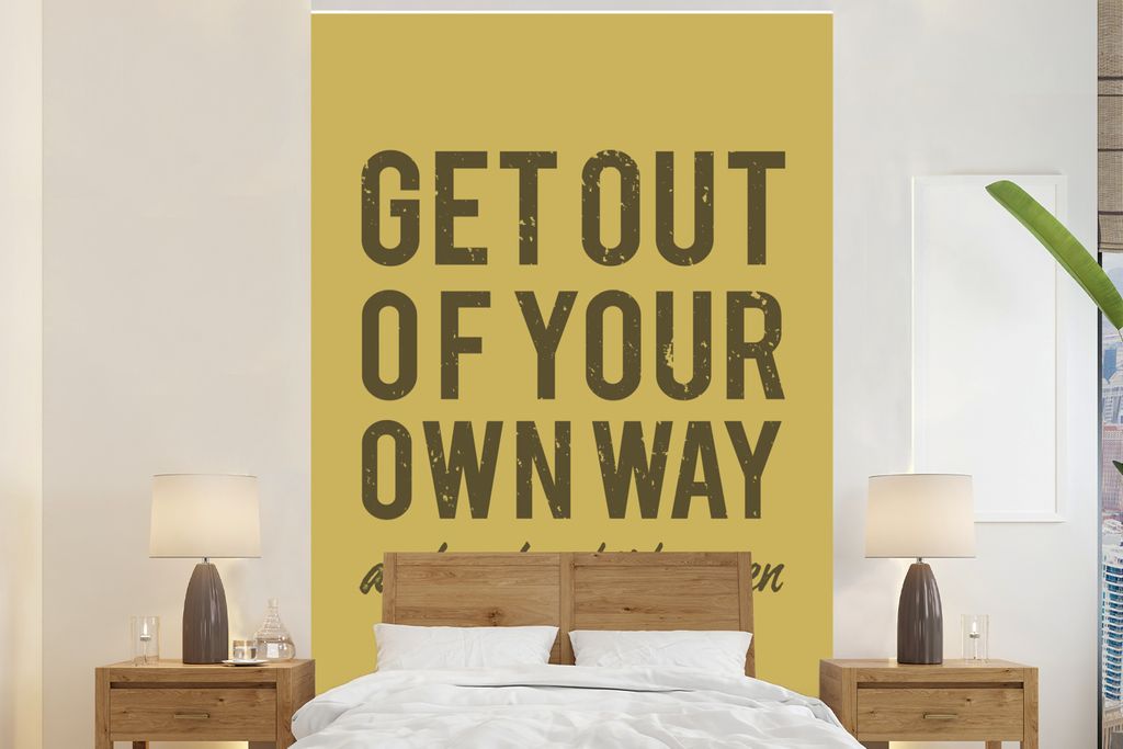 MuchoWow Fototapete für Wohnzimmer oder Schlafzimmer Wandtapete Vinyl Motivtapete Jahrgang - Text - Gelb - 180x280 cm - Wallpaper