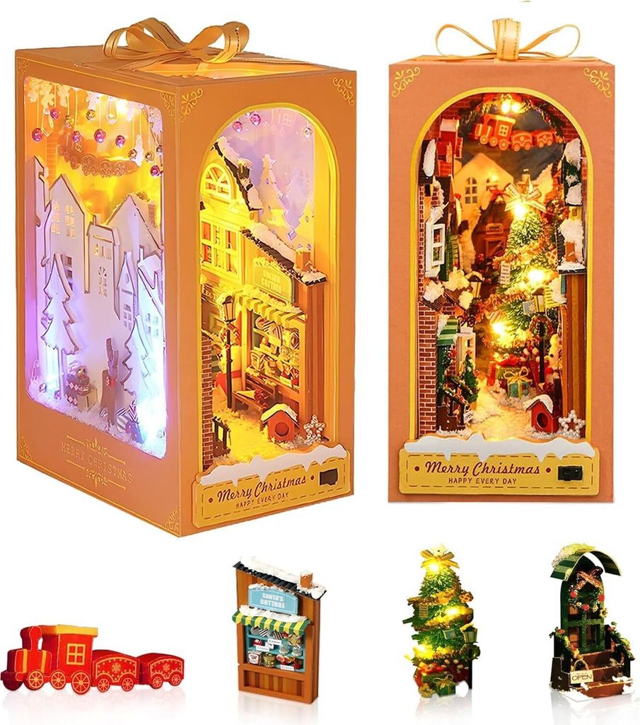 DIY Book Nook Kit Weihnachten - Miniaturmodell Mit LED Für Bücherregal 12x10,5x17,5cm