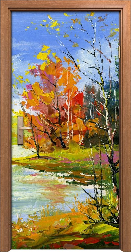 Türposter 90x200 cm Türaufkleber Türtapete Türfolie Klebefolie Herbst Landschaft mit dem Wald Fluss