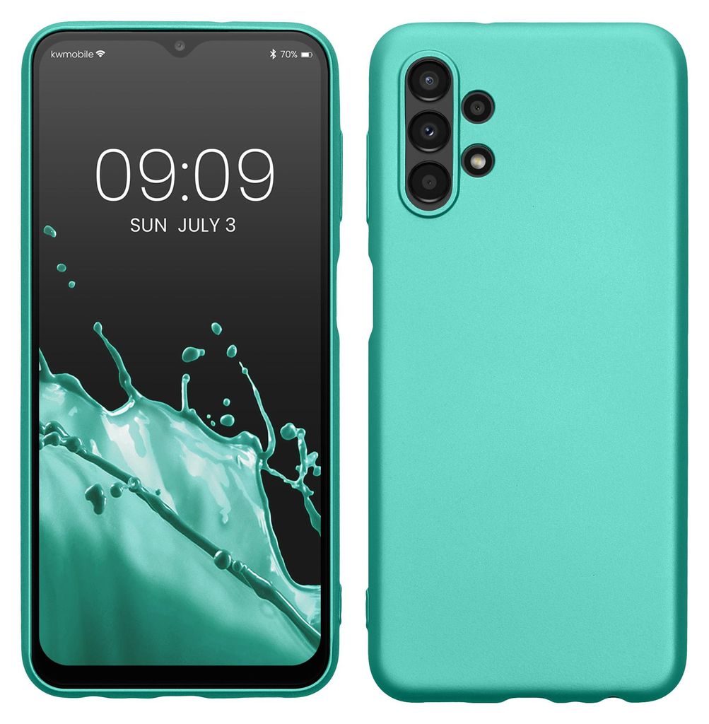 kwmobile Handyhülle für Samsung Galaxy A13 4G Hülle - Silikon Case metallisch schimmernd - Schutzhülle Cover - Metallic Türkis