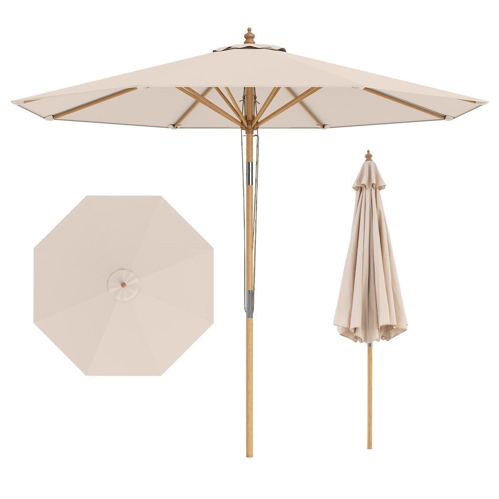 COSTWAY Sonnenschirm φ270cm, Gartenschirm aus Holz, Produktbild 