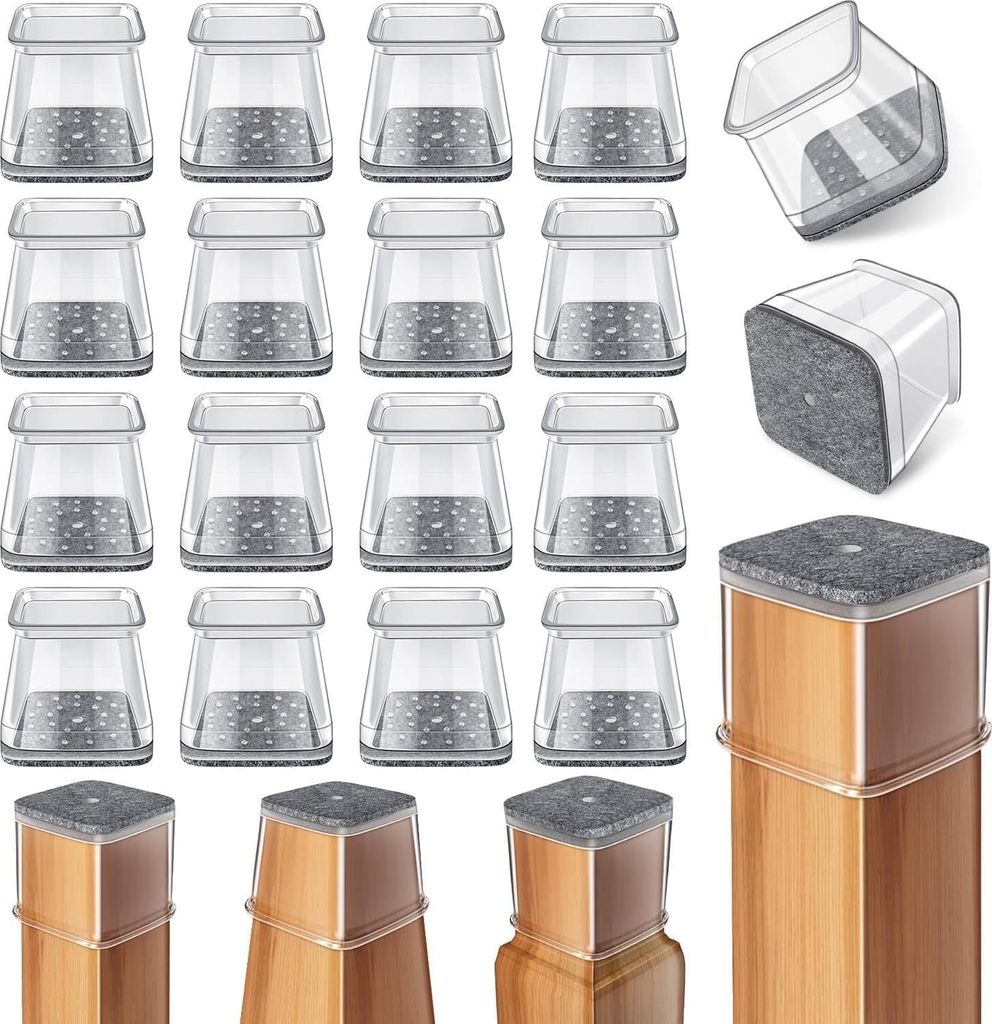 Čtvercové chrániče nohou židlí, 24 kusů, průhledné Obrázek produktu 