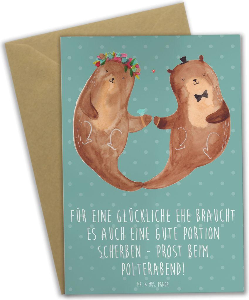 Mr. & Mrs. Panda neujahrskarte Scherben Polterabend - Meeresbrise - Geschenk, Heirat, Grußkarte, Hochzeitsbrauch, magischer Moment, unvergessliche...