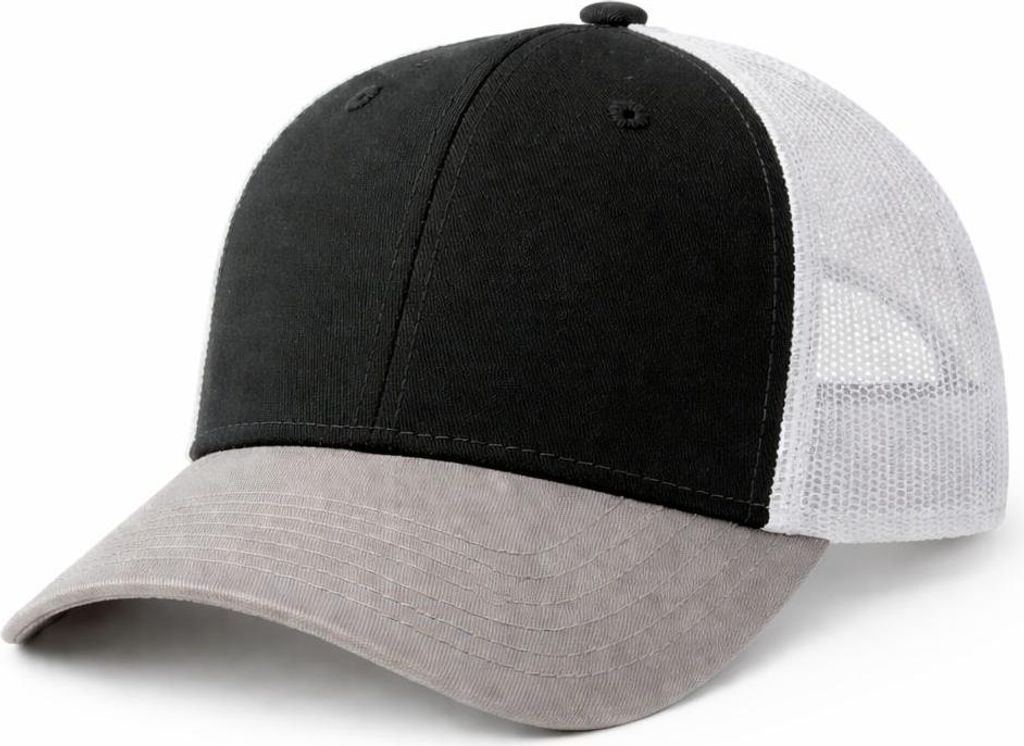 Trucker-Cap Schwarz & Grau – Verstellbare Baseballkappe mit Mesh-Rückseite – Uni Erwachsene
