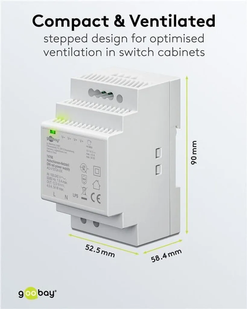 Bloc d'Alimentation 12V DC sur Rail DIN 54W pour Tableau Électrique