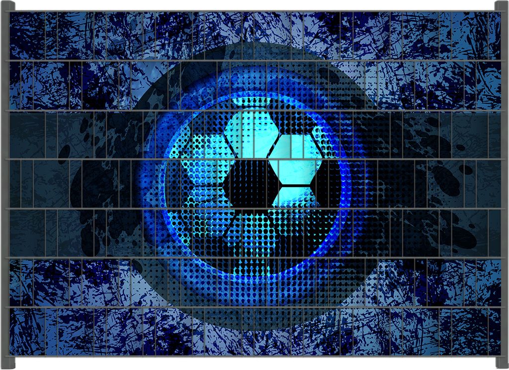 Wallario Zaunsichtschutz mit Motiv Fußball Design - Abstraktes Muster in blau für Ein- und Doppelstabmatten Zäune in der Größe 200 x 140 cm