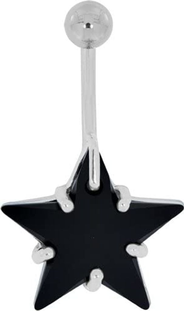 Bauchnabel Silber Piercing Stern Mit Kristall Elements - Schwarz