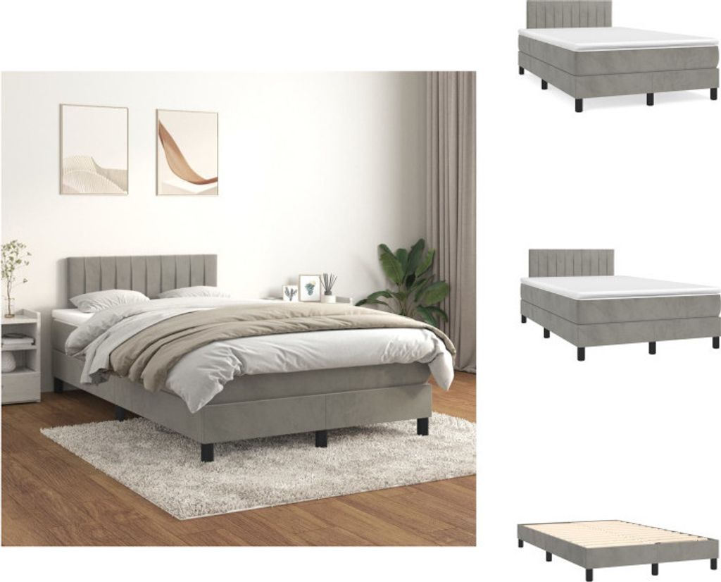 vidaXL Boxspringbett mit Matratze Hellgrau 120x200 cm Samt - Betten & Bettgestelle