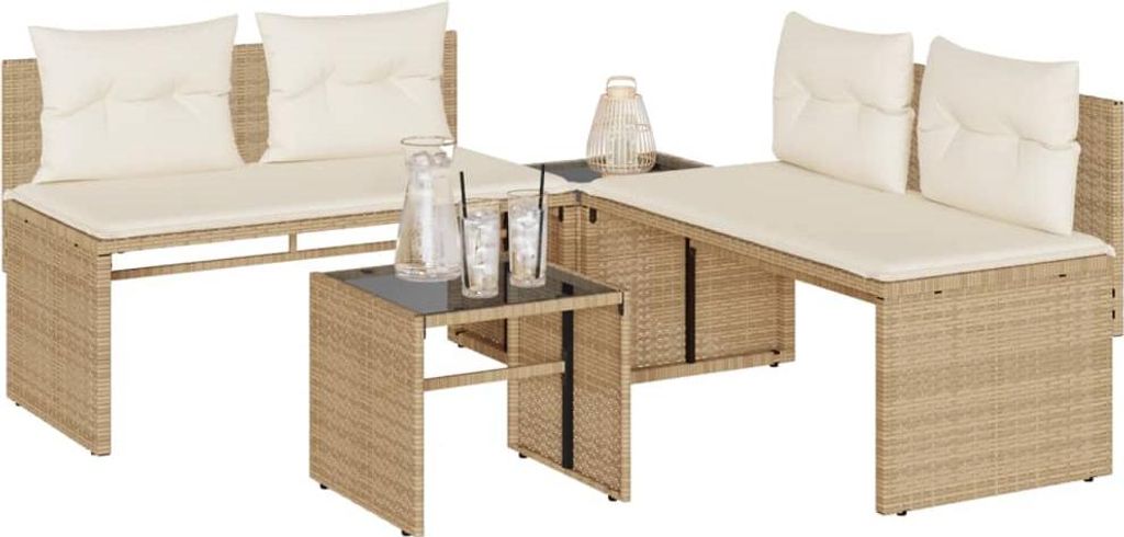 vidaXL 4-tlg. Garten-Sofagarnitur mit Kissen Beige Poly Rattan