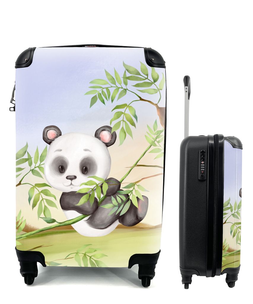 MuchoWow Koffer Handgepäck Trolley Rollkoffer Kleine Reisekoffer mit 4 Rollen - Dschungel - Panda - Tiere - Cabin Size < 55x40x23 cm & 55x40x20 ...
