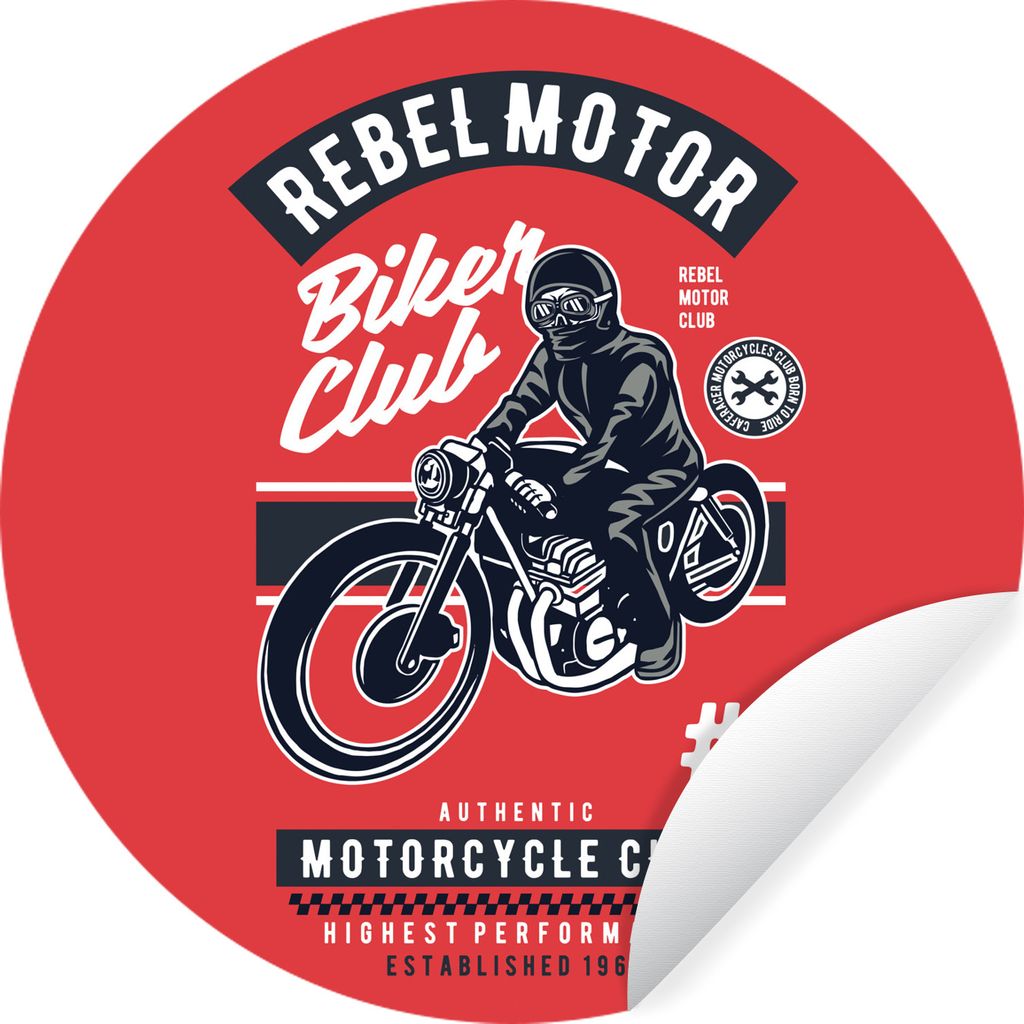 MuchoWow Runde Wandtattoo - Wandsticker Tapete Aufkleber Motorrad - Mann - Retro - Zeichnung Ø 100 cm Selbstklebend und Repositionierbar - Wanda...