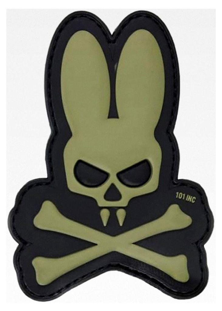 3D Gummi Patch Totenkopf Hase Militär Humor 6x9cm