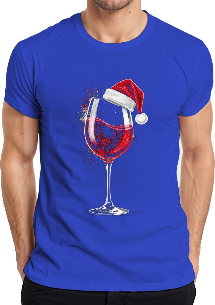 Weinglas Weihnachtsmütze Rotwein Weihnachten Geschenk Weinparty Herren T-Shirt, Blau, L