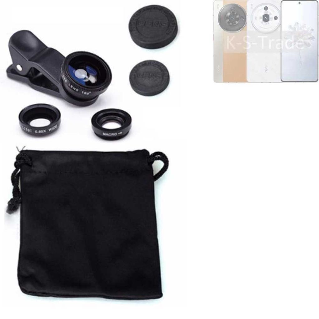 K-S-Trade Smartphone Kamera Linsen Set Kompatibel mit Nubia Z50S PRO 3in1 Clip-On Kamera Adapter Macro Weitwinkel FishEye Fischauge Objektiv Linse
