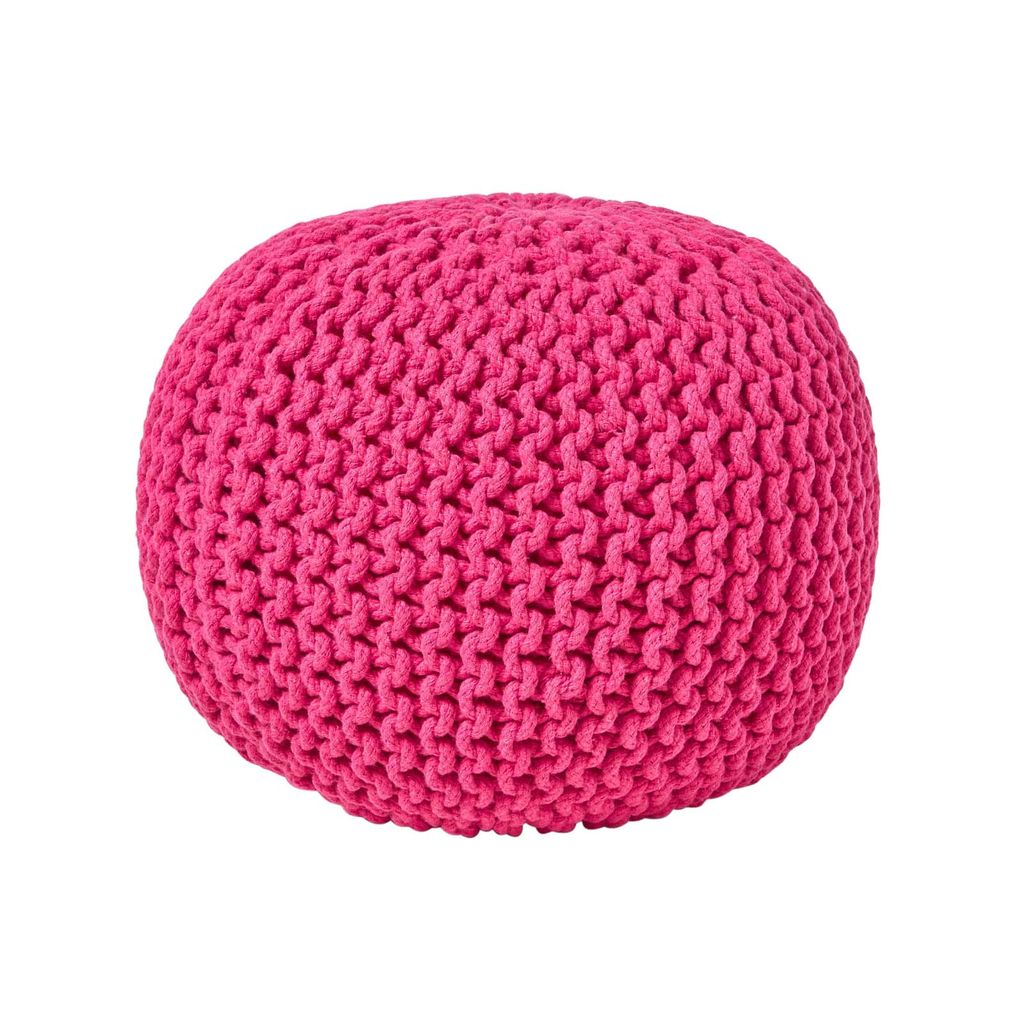 HOMESCAPES Runder Strickpouf 100% Baumwolle, pink