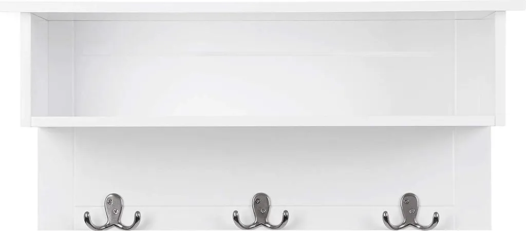 Porte-manteau blanc 2 compartiments - Support mural bois multi-usage