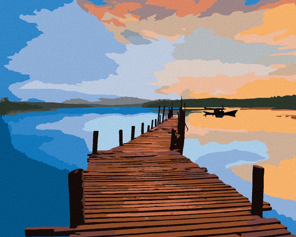 Zuty - Malen nach Zahlen - SONNENAUFGANG ÜBER EINER SEEBRÜCKE, 40x50 cm, mit Keilrahmen (bereits gespannt)