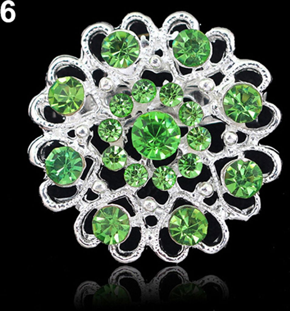 Strass-Kristallbrosche, ausgehöhlter Kragenstift, versilberter Blumenschmuck-Grün