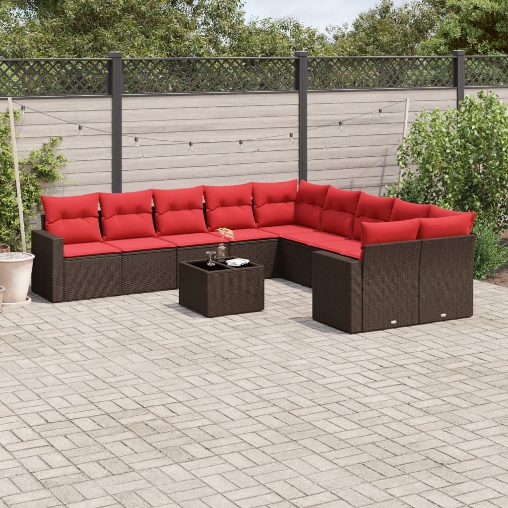 "Rabatt" 11-tlg. Garten-Sofagarnitur - mit sofa - mit Kissen Braun Poly Rattan - Lounge-Dining set CC9734