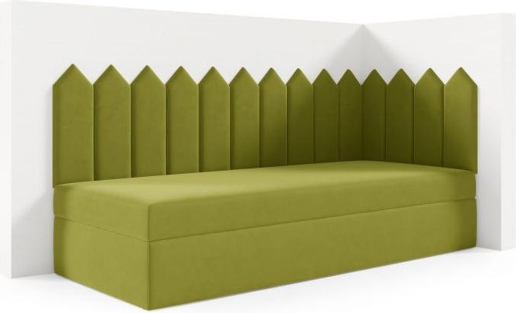 LIKMA Kinderbett 70x200 cm Grün Bett mit Bettkasten Jugendbett Polsterbett Kopfteil Velvet Stoff