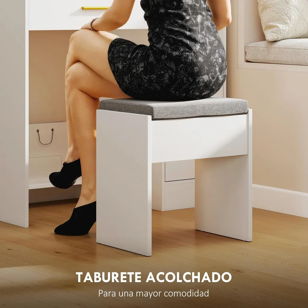 Coiffeuse lumineuse blanche gain de place | Coiffeuse miroir LED - 6