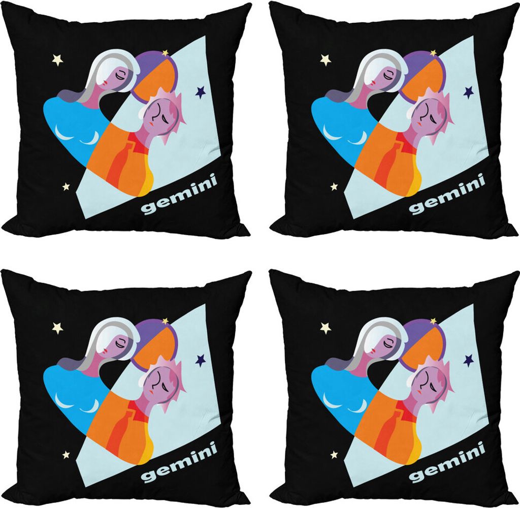 ABAKUHAUS Sternzeichen Zwillinge Kissenbezug Set (4 Stück), Abstrakt, Moderner Doppelseitiger Digitaldruck, 50 cm x 50 cm, Mehrfarbig